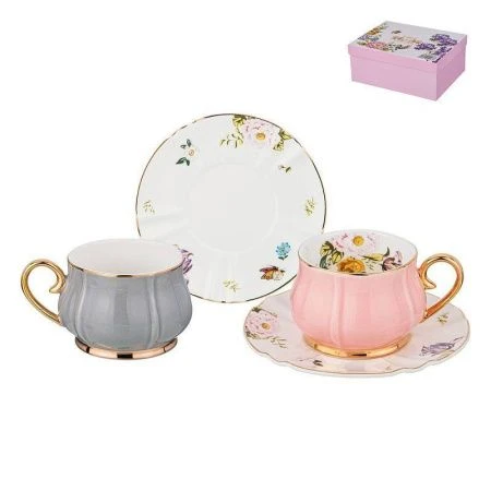 Чайный набор 4пр фарфор ВРЕМЕНА ГОДА серый/розовый на 2 персоны 200мл (12)