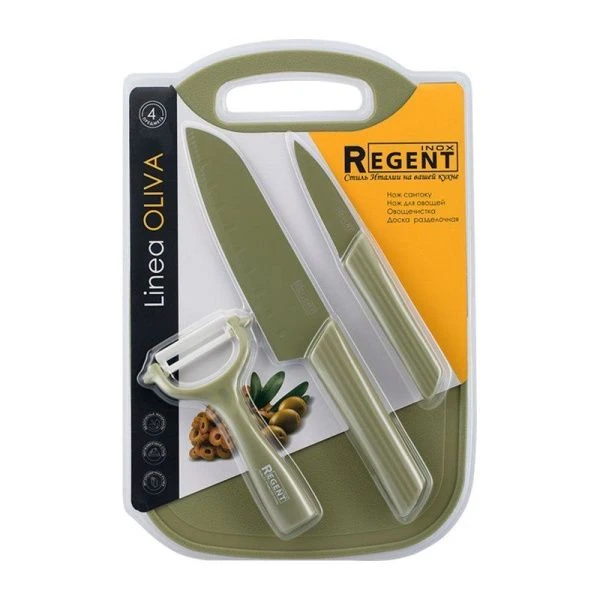 Набор ножей 2пр нерж.сталь Oliva с керам.овощечисткой и пласт.разделочной доской 72-207 (24)