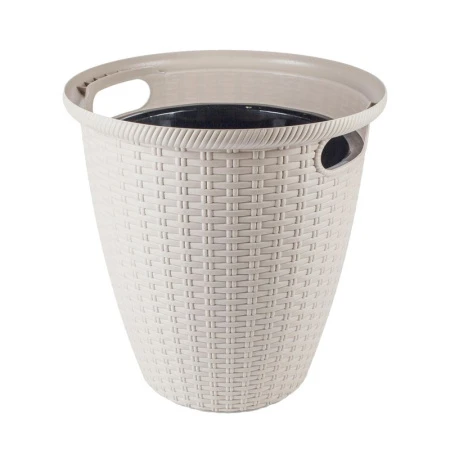 Кашпо 4,5л 21см пластик Rattan с внутренним горшком 2,25л сливочный (8)