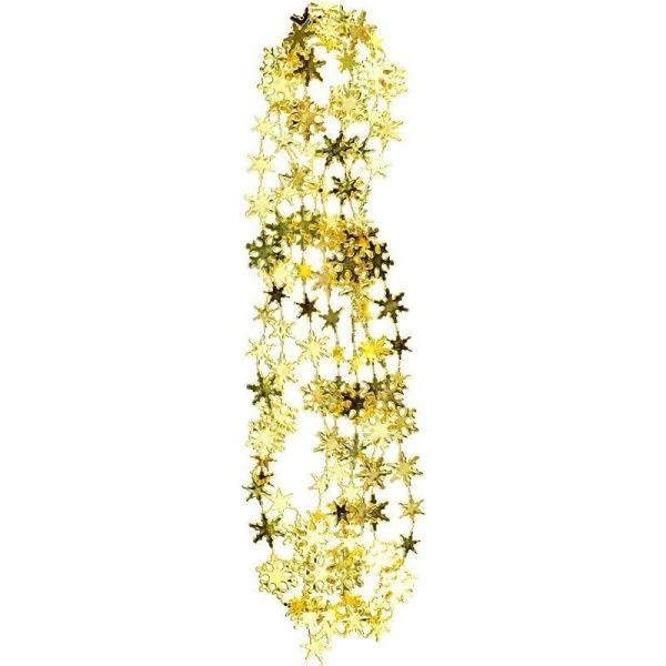 Новогоднее украшение бусы на ёлку золотые Снежинки НУ-6752