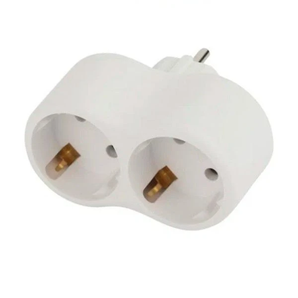 Разветвитель (двойник) пластик с заземлением со шторками 16А белый  SP-2е-W ЭРА (10)