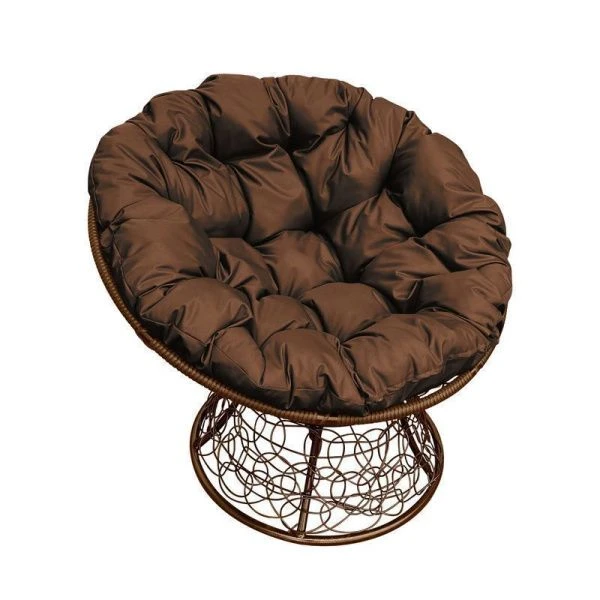 Кресло Папасан пружинка с ротангом металл корич., коричневая подушка 98*96*81см (max нагр. 150кг)