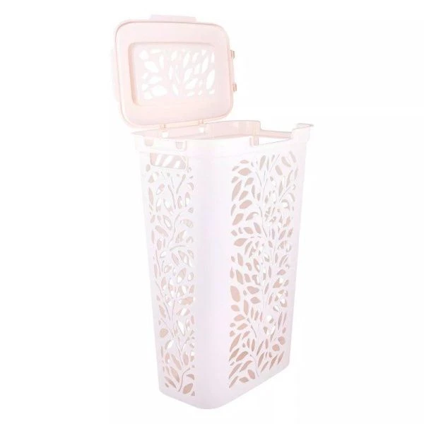 Корзина для белья 40л 440*275*635мм пластик Leaves с крышкой молочный (4)