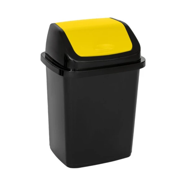 Контейнер для мусора 18л 31*27,5*33,5см пластик КОМФОРТ черно-желтый с подвижной крышкой (12)