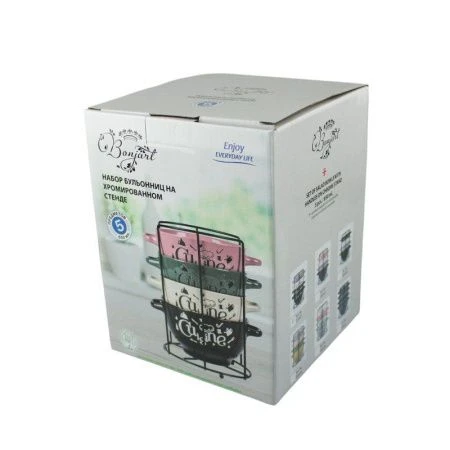 Бульонницы набор 4шт 650мл керамика ВРЕМЯ ЛАНЧА на мет.подставке (6)