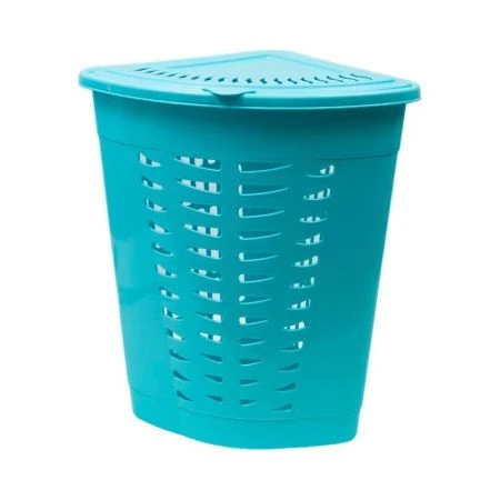 Корзина для белья 45л 650*400*650мм пластик угловая голубой (6)