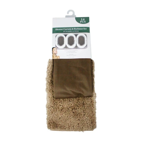 Комплект для ванной 2пр штора и коврик 180*180/45*65см полиэстер коричневый (36)