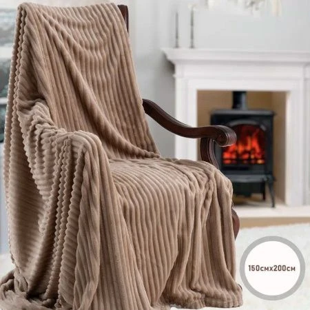 Плед 150*200см велсофт 300GSM полоска 2,5мм капучино JC-17898 (12)