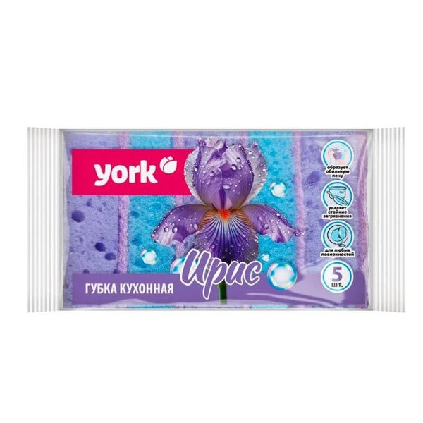Губка для посуды 5шт поролон крупнопористые Ирис YORK  (28)