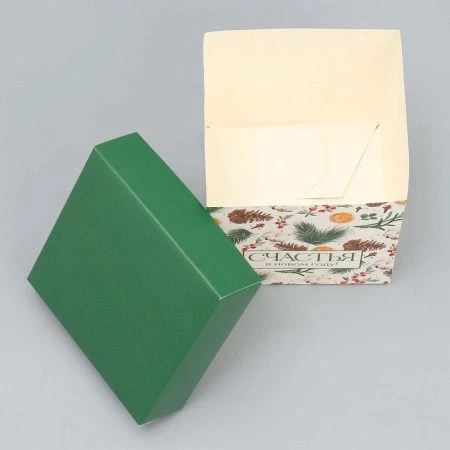 Коробка новогодняя подарочная складная картон Новогодние ветки 10*10*10см Коробка новогодняя подарочная складная картон Новогодние ветки 10*10*10см