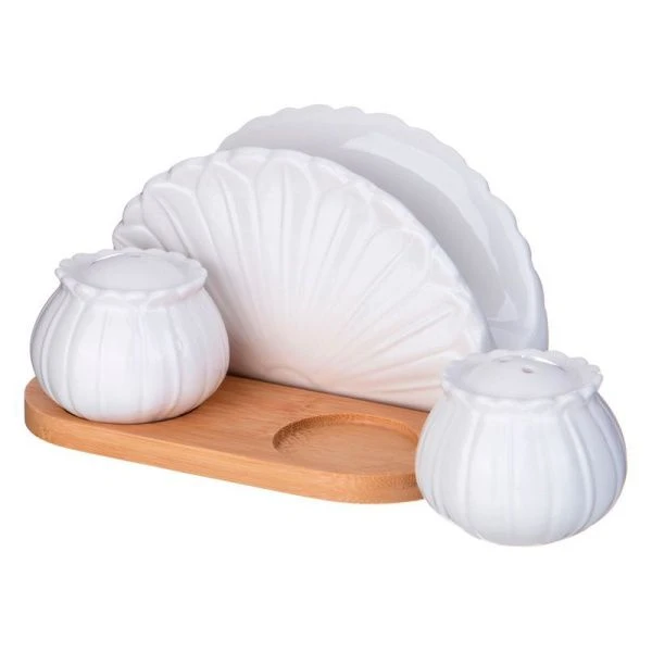 Набор для специй 3пр (солонка, перечница, салфетница) фарфор Native на дер.подставке (24)