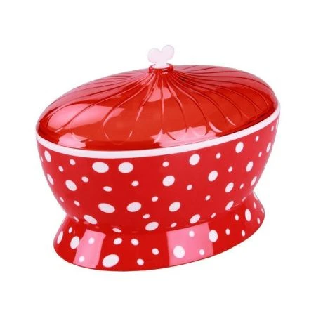 ЯЯЯСухарница Горошек 1,6л с крышкой бело-красная (14) ВЫВОД