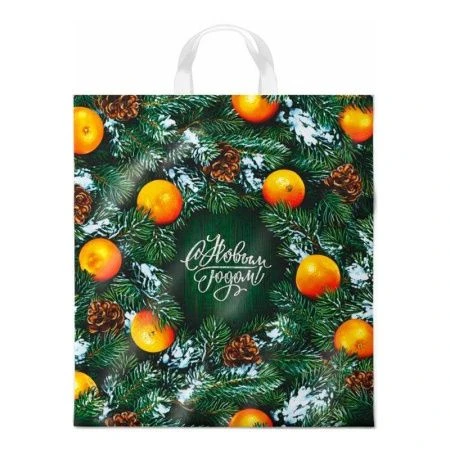 Пакет новогодний с петлевой ручкой полиэтилен 38*42+6см Новогоднийбазар (25/500)