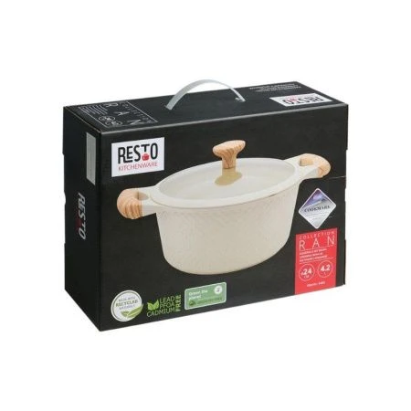 Кастрюля 4,2л h11,4см алюминий АП RAN со стекл.крышкой и силик.ободком 24см индукция бежевая (6)