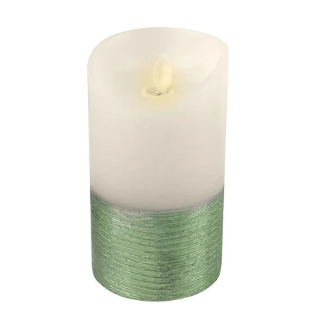 Свеча светодиодная пластик H12,5см D7,5см (на батарейках) зеленая JC-12267 (60)