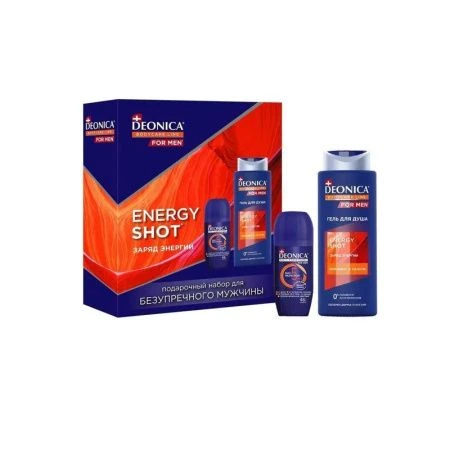 Подарочный набор DEONICA FOR MEN Energy shot (антиперспирант ролик 50мл, гель д/душа 250мл) (5)