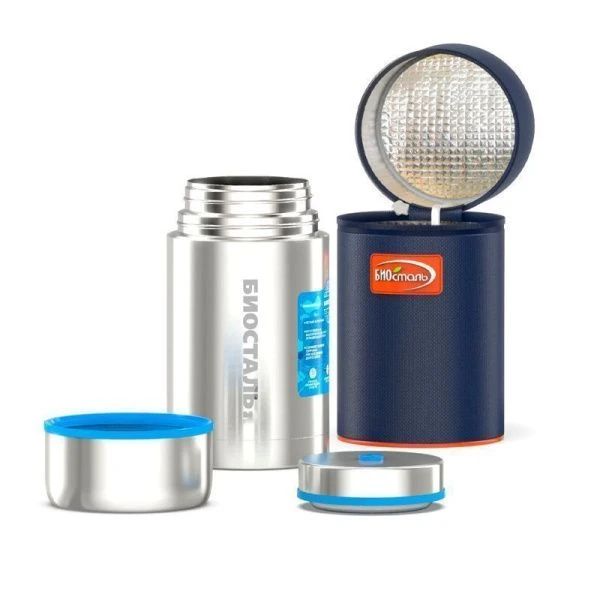 Термос с широким горлом 1л (24-32ч) нерж.сталь BIOSTAL-АВТО с термочехлом NRP-1000