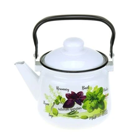 Чайник 2,5л эмаль БАЗИЛИК белый с рис. 01-2711/4 (4)