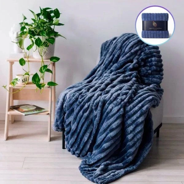 Плед 150*200см велсофт 300GSM полоска 2,5мм синий JC-17910 (12)