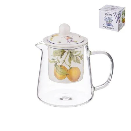 Чайник заварочный 400мл стекло с фарфоровым ситом Прованс. Лимоны (36)