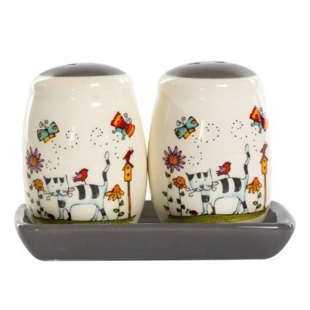 Набор для специй 2пр (солонка, перечница) керамика ПОЛОСАТЫЙ КОТ (12)