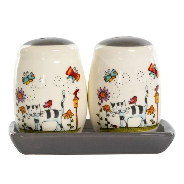 Набор для специй 2пр (солонка, перечница) керамика ПОЛОСАТЫЙ КОТ (12)