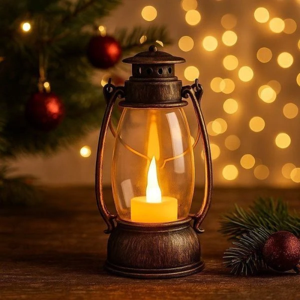 Фонарь светодиодный со свечой пластик 13*6см работает от батареек JC-15160 (360)