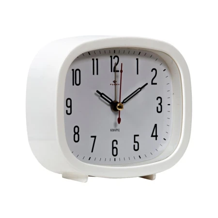 Будильник 12,5*10,5см кварц РУБИН Классика белый (20)