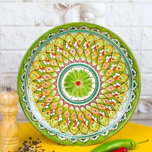 Блюдо (ляган) 28см керамика мехроб зеленый (25)