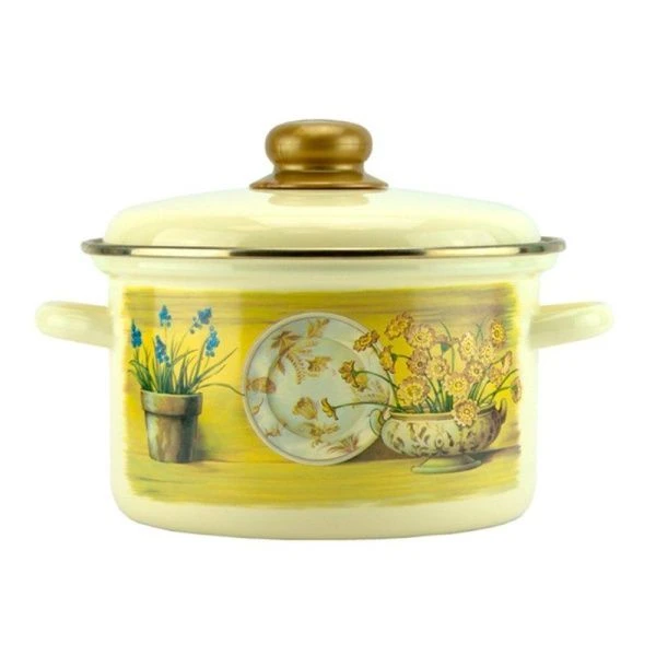 Кастрюля 4,5л эмаль КАНТРИ ванильная с рис. 21-1615/6 (2)