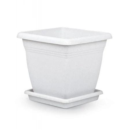 Горшок для цветов 110л пластик ВИЛЛА квадратный с поддоном белый (1)