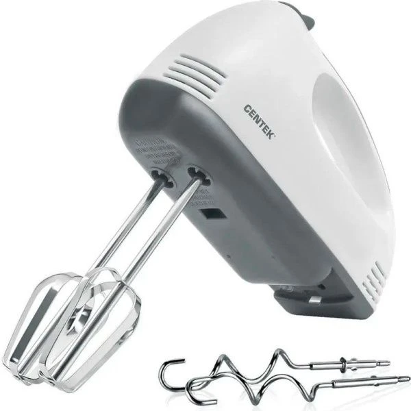 Миксер нерж.сталь/пластик Centek CT-1111 белый-серый 200Вт, 7 скоростей, взбивание/замешивание (24)