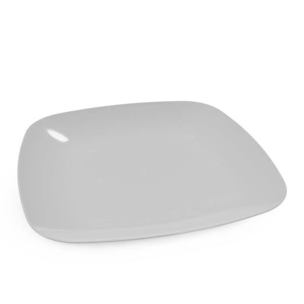 Тарелка плоская 22*22см пластик КВАДРО серая/оранжевая (25)