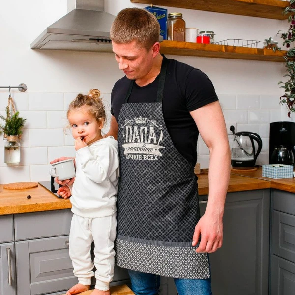 Фартук кухонный 60*70см рогожка ПАПА ГОТОВИТ ЛУЧШЕ ВСЕХ