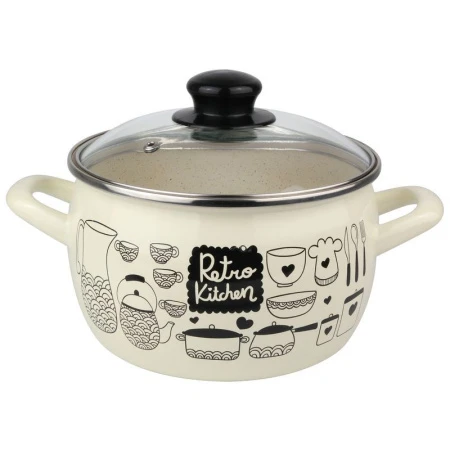 Кастрюля 3,3л эмаль РЕТРО эксклюзив стекл.крышка 18см 2998 (4)