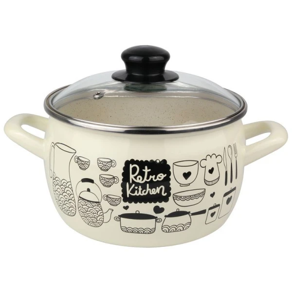 Кастрюля 5,7л эмаль РЕТРО эксклюзив со стекл.крышкой 22см 2998 (4)