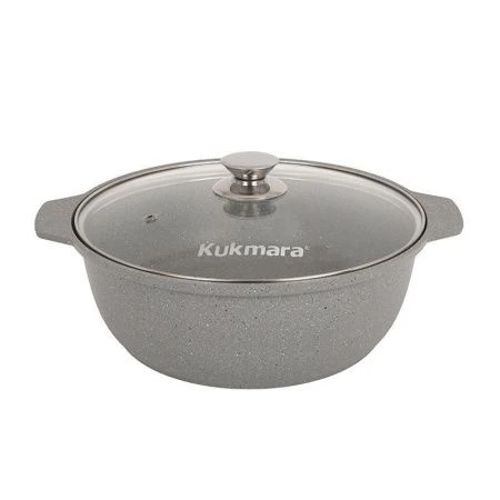 Кастрюля-жаровня 5л алюминий АП светлый мрамор стекл.крышка (4)