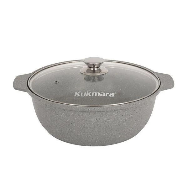 Кастрюля-жаровня 5л алюминий АП светлый мрамор стекл.крышка (4)