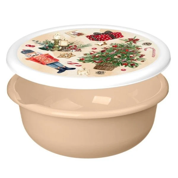 Миска 2,1л пластик ИГРУШКИ с крышкой с декором бежевый (24) 223138327/10