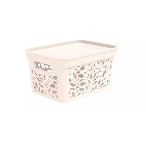 Корзинка 5,5л 274*197*140мм пластик Leaves молочный с крышкой (18)