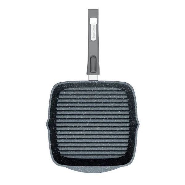 Сковорода-гриль квадратная 28*28см алюминий АП ГРАНИТ с ручкой, стекл.крышка (6)