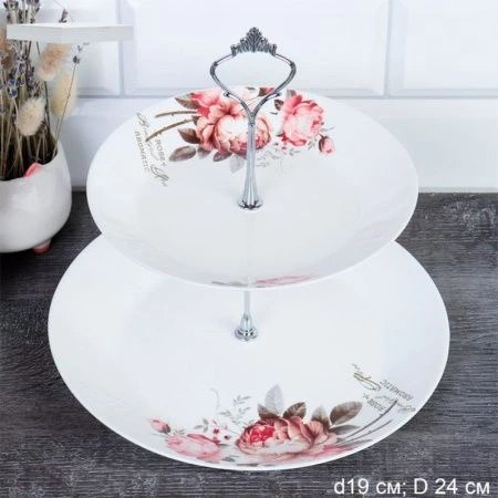 Этажерка сервировочная 2 яруса 19/24см стеклокерамика ЧАЙНАЯ РОЗА FLMLQP75/95 (20032) (12)