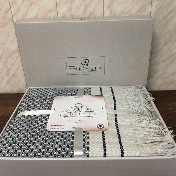 Покрывало жаккард  220*240 FAMILY в коробке, т.синий