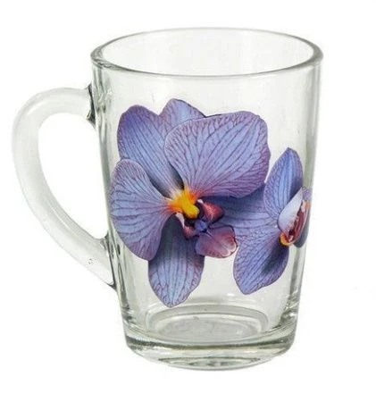 Кружка 300мл стекло Капучино ОРХИДЕЯ СИНЯЯ (20)