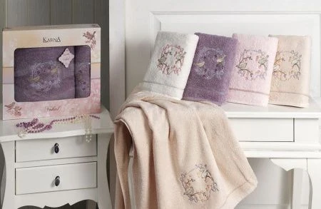 яяяНабор полотенец 2пр 50*80/70*130 махровые Karna VOKAL (Абрикосовый)