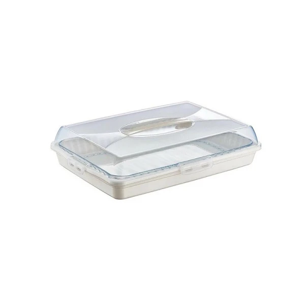 Подставка для торта с защелками 45*31*10см пластик ДУНЯ кремовый (18)