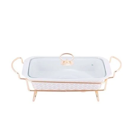 Мармит 1,3л 30,5*19*6см керамика прямоугольный (2 свечи стекл.крышка, мет.подтавка) арт.6416 (4)