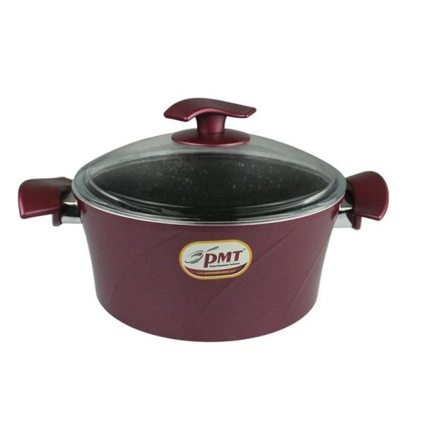 Кастрюля 24см алюминий АП МАРИЯ со стекл.крышкой красный кроме индукции