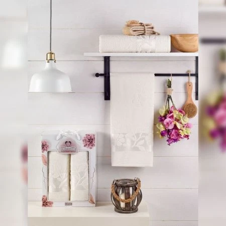 Набор полотенец махровые 2пр 50*90/7*140см TWO DOLPHINS ERIN кремовый подар.уп.