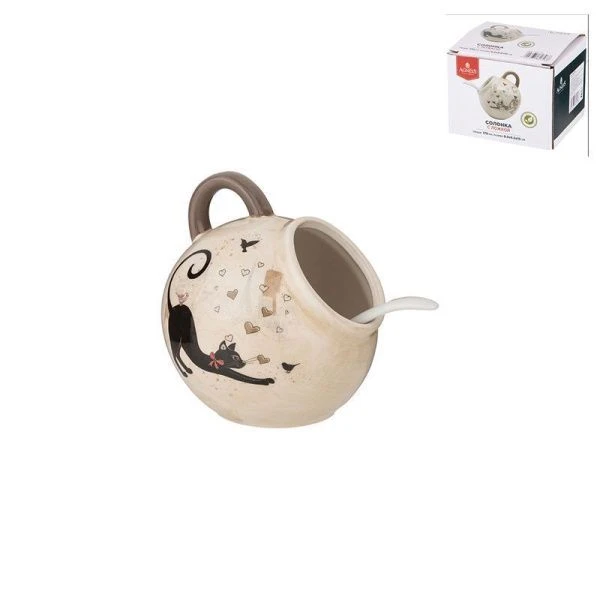 Солонка 9,5*10см 170мл керамика ПАРИЖСКИЕ КОТЫ с ложкой (48)